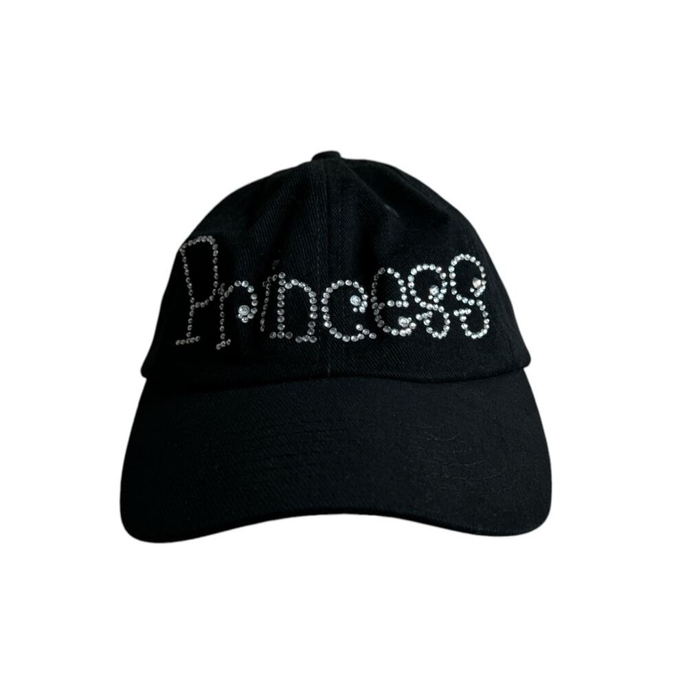 Vintage Y2K Get Lucky USA Princess Bedazzled Bling Baseball Cap Hat Black Womens